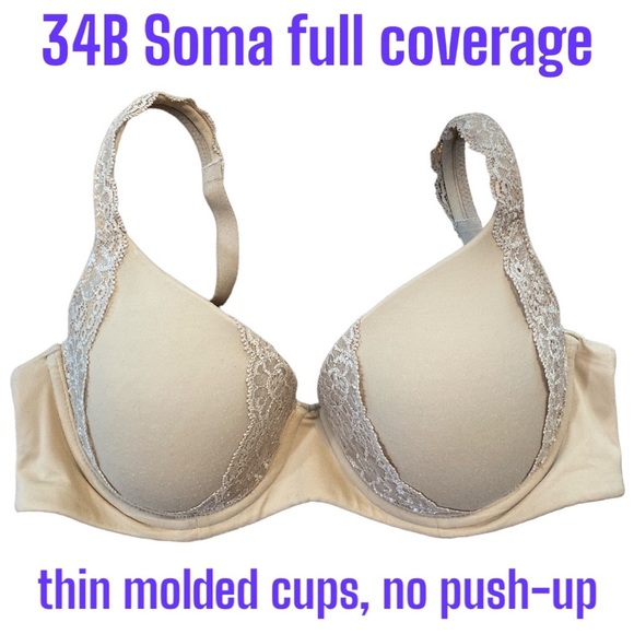 34B Soma Embraceable Full Coverage Bra Lace Thin Molded Padded Cups 2/$40-$50 - Picture 1 of 15